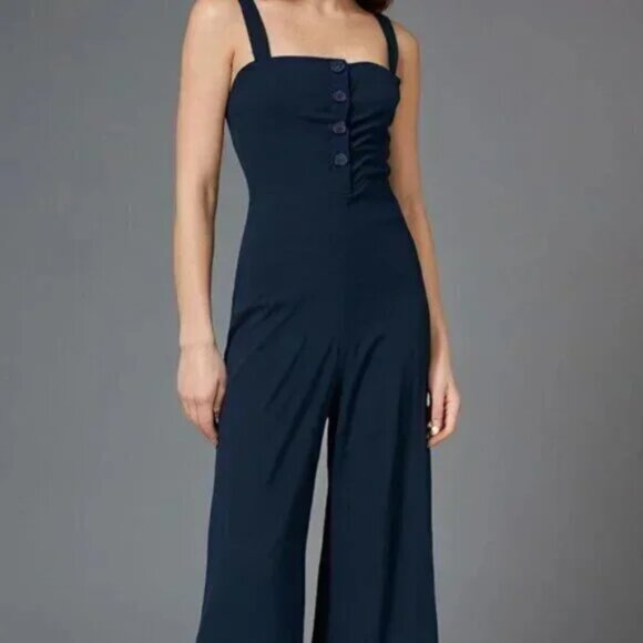 STAUD Boats At The Dock Deep Ocean Blue Buttoned Jumpsuit - Picture 15 of 15